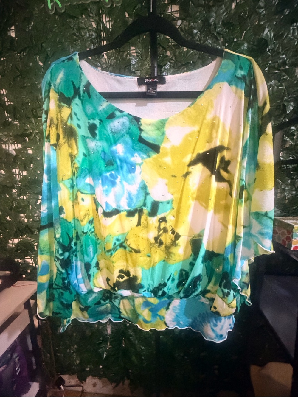 Style & Co Floral Batwing Top